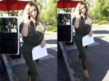 Kim Kardashian In Green Jumpsuit Post-Pregnancy