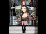 Lady Gaga In Mona Lisa Print Dress