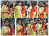 Bipasha In Traditional Orange Anarkali At Janmashtami Celebrations