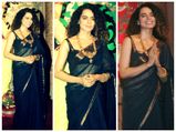 Kangana In Blue Saree At Lalbaughcha Raja