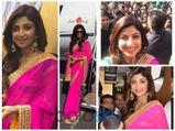 Shilpa Shetty's Neon Saree Style At Jewellers Store Launch