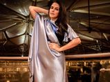 Neha Dhupia’s Modern Metallic Dress Seems Inspired By Traditional Saree