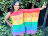 Mindy Kaling Celebrates Pride Month Fashionably With Her Cute Rainbow Dress