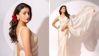 Alia Bhatt Is Divine In Ivory Saree And Vintage Red Rose Look At Gangubai Kathiawadi Promotions
