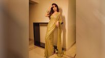 Rhea Chakraborty Looks Classy And Elegant In This Golden Sequin Saree!