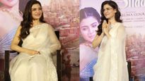 Actress Samantha In Ivory Organza Saree At Shakuntalam Movie Trailer Launch