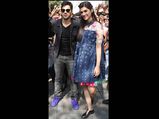 Kriti Sanon In A Lovely Printed Dress, Varun Dhawan In Black; At Mithibai College, Mumbai