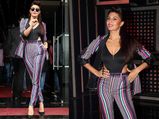 Dishoom Promotions: Jacqueline Fernandez Is A Powerhouse In A Striped Pantsuit