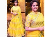 South Indian Actress Keerthy Suresh Dazzles In Bright Yellow Lehenga