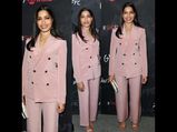 Freida Pinto Slays In Blush Pink Pantsuit