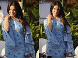 Sunny Leone Goes Stylish In A Light Blue Attire