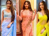 Surbhi Chandna’s Peach, Yellow, And Blue Comfy Sarees Are Perfect For At-Home Festival Celebrations