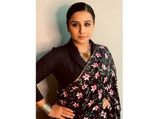 Vidya Balan Looks Graceful In Her Floral Black Saree And Silver Jewellery