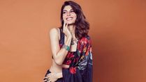 Jacqueline Fernandez poses in floral print lehenga for The Kapil Sharma Show