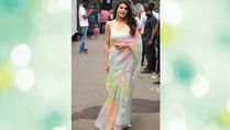 Jacqueline Fernandez Looks Elegant In Saree, As She Promotes Bachchan Pandey In Mumbai