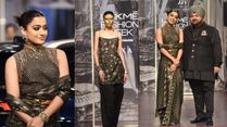 Lakmé Fashion Week 2023: Rashmika Mandanna Stuns In Black & Gold Saree At JJ Valaya Show