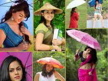 చిరుజల్లుల్లో గొడుగు పట్టిన హాట్ అండ్ సెక్సీ హీరోయిన్స్