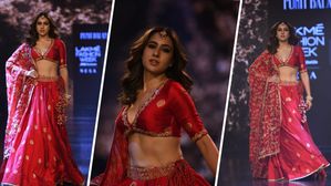 Lakme Fashion Week 2023: రెడ్ కలర్ బ్రైడల్ లెహంగాలో మెరిసిపోయిన సారా అలీ ఖాన్