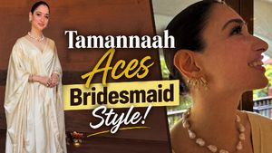 Tamannaah Bhatia Wears ₹47,975 Handwoven Mashru Silk Saree At Actress Khusbu Sundar’s Daughter’s Wedding
