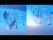 ವಿದ್ಯುತ್ ತಂತಿಗೆ ಏಣಿ ತಗುಲಿ ವ್ಯಕ್ತಿಗೆ ಬೆಂಕಿ ಹತ್ತಿ ಭಸ್ಮ! ವಿಡಿಯೋ ವೈರಲ್