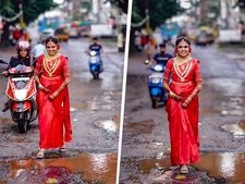 ಗುಂಡಿಗಳಲ್ಲಿ ಕೆಸರು ನೀರು ತುಂಬಿರುವ ರಸ್ತೆ, ಅಂಥ ರಸ್ತೆಯಲ್ಲಿ ವೆಡ್ಡಿಂಗ್‌ ಫೋಟೋಗ್ರಫಿ: ವೀಡಿಯೋ ಸಿಕ್ಕಾಪಟ್ಟೆ ವೈರಲ್ 