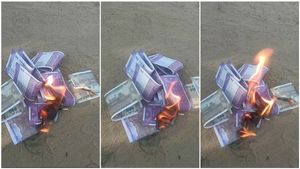 ದೀಪಾವಳಿ ಶುಭ ಕೋರಲು ಗರಿ ಗರಿ ನೋಟುಗಳಿಗೆ ಬೆಂಕಿ ಹಚ್ಚಿದ: ವಿಡಿಯೋ ವೈರಲ್