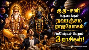 குரு-சனி இணைந்து உருவாக்கும் நவபஞ்சம ராஜயோகம்: இந்த 3 ராசிக்காரங்க மூட்ட மூட்டையா பணத்தை அள்ளப்போறாங்க.. 
