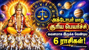 அக்டோபர் மாத சூரிய பெயர்ச்சி: இந்த 6 ராசிக்காரங்க அடுத்த 1 மாதம் கவனமா இருக்கணும்!