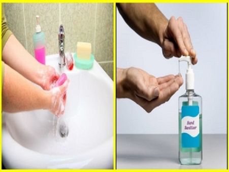 ৩) হাত ধোওয়া বা স্যানিটাইজ করা 