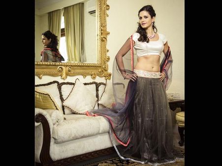 Ash grey and white lehenga