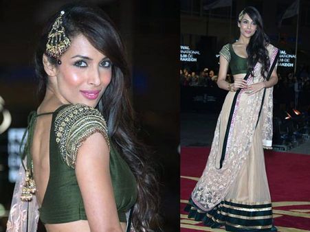 Malaika in beige lehenga