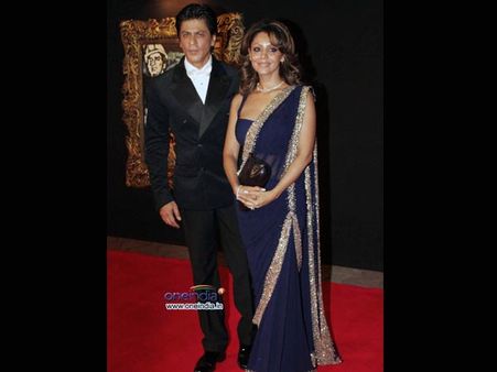 Gauri in blue saree gown