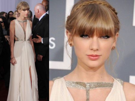 The plunging white and silver gown