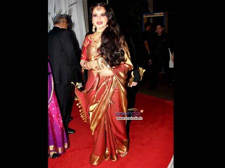 Rekha In Red And Gold Kanjeevaram