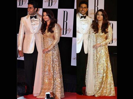 In golden gown style suit