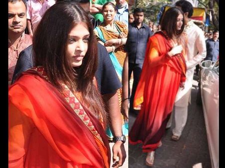 In an orange ombré suit