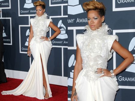 Rihanna: White High Neck Gown Rihanna: White High Neck Gown