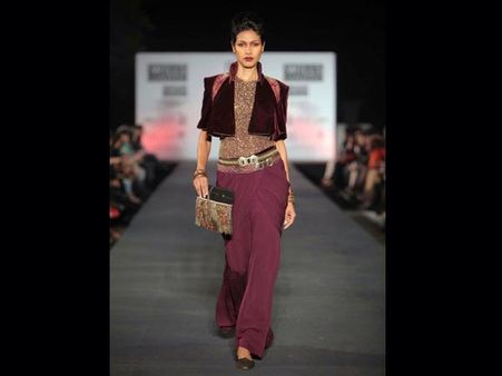 Burgundy pant style skirt