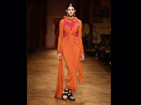 Orange and pink cutout saree