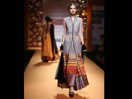 Steel grey and orange lehenga