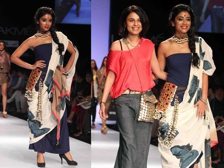 Blue and white saree