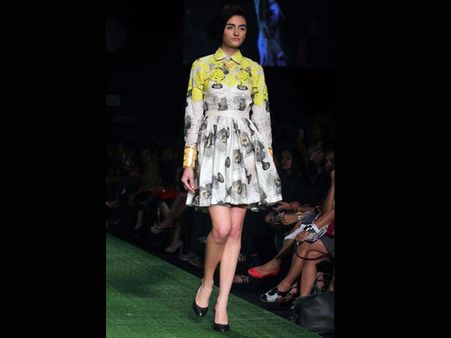 White and neon green frock