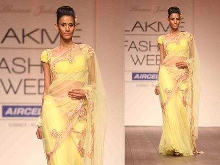 Yellow Sheer Saree by Bhairavi Jaikishan 