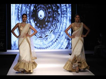 Fish cut white and golden lehenga