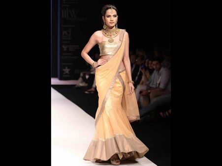 Golden lehenga saree