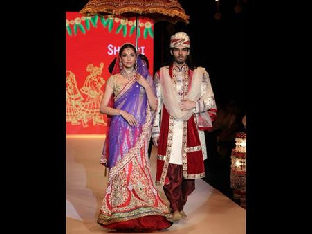 Traditional red and blue lehenga