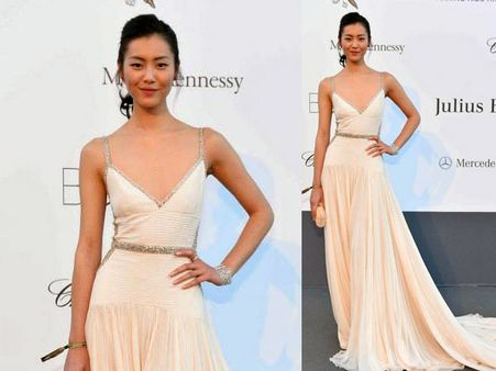 Liu Wen In Noodle Strap Gown