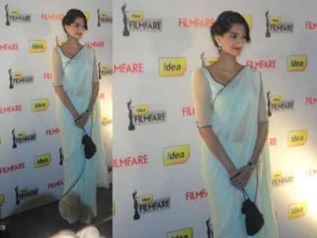 Sonam In White Lace Saree