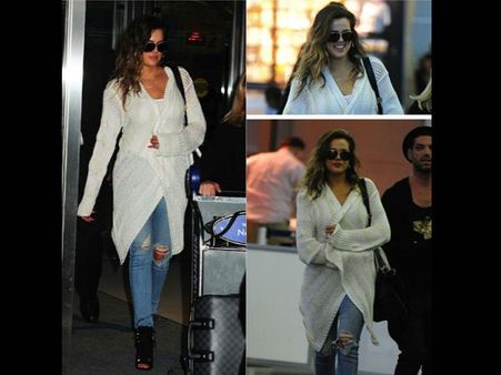 Shredded jeans with woolen trench coat