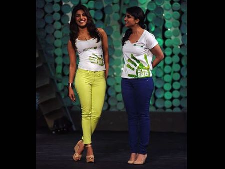 Neon jeans with sleeveless top